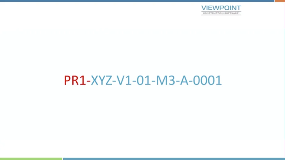 Viewpoint construction software interface showing BS1192 naming convention code PR1-XYZ-V1-01-M3-A-0001 in red and blue text.