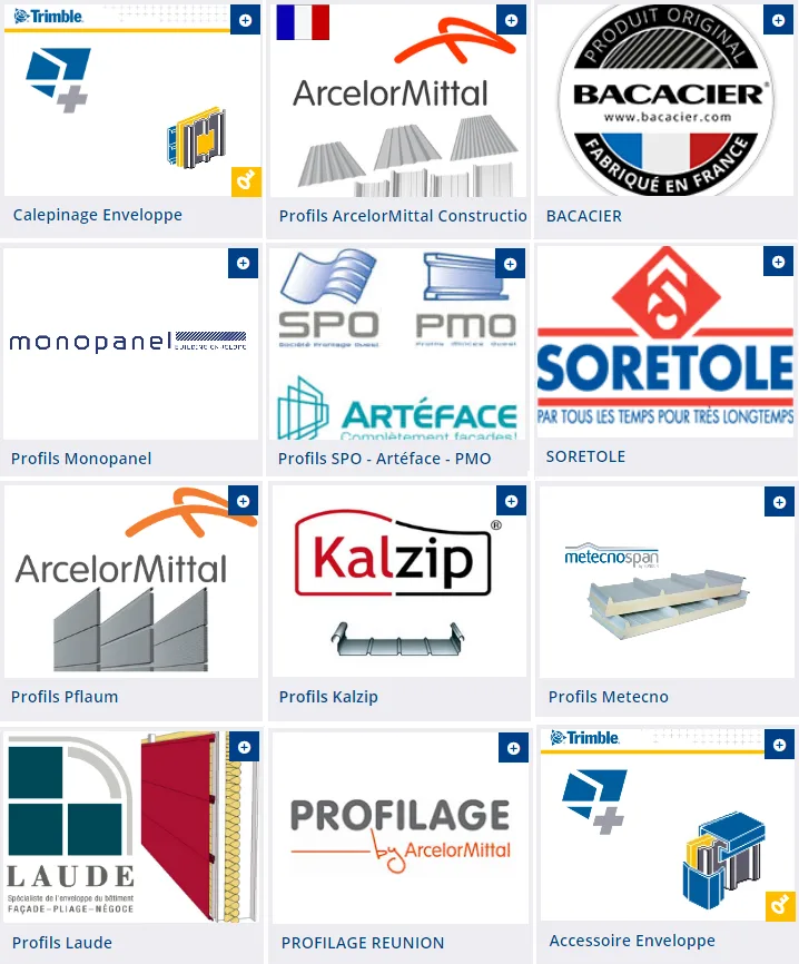 Collage of various metal cladding product logos and images from different manufacturers.