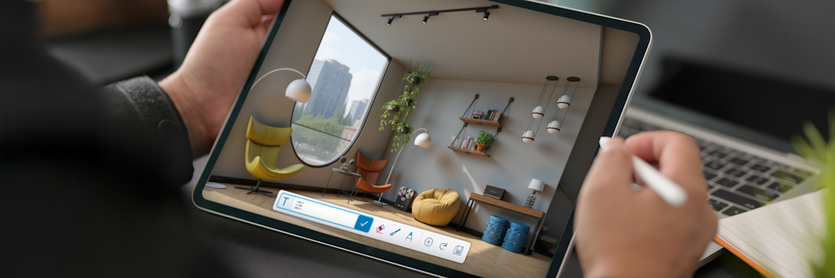 Render of a living space on SketchUp for iPad.