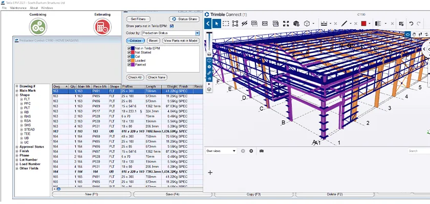 Viewing production status of project using Tekla PowerFab and Trimble Connect