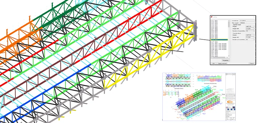 Tekla Structures model showing fabrication and build sequence