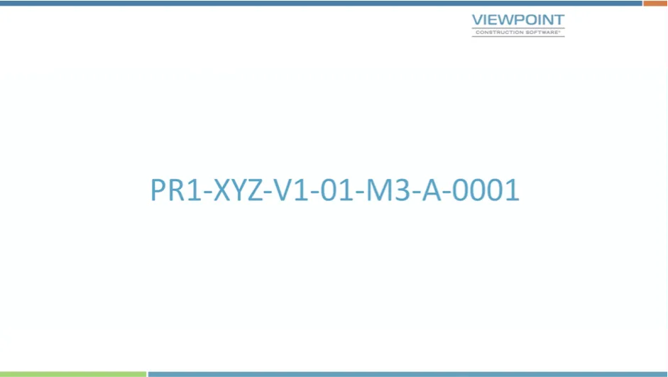 Viewpoint construction software interface showing BS1192 naming convention code PR1-XYZ-V1-01-M3-A-0001 on a white background.