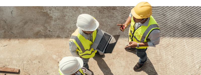 City skyline at dusk with technology overlay including a bulleted list of building regulations in the UK