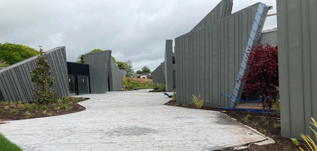 Exterior shot of The Hux Shard showing cladded shard like structure