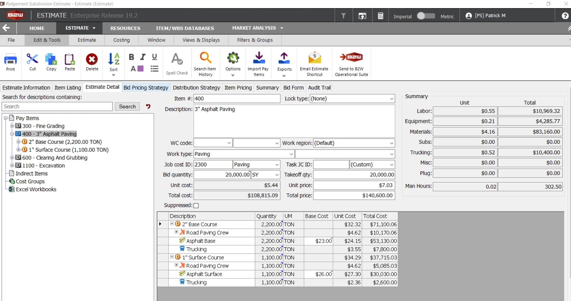 B2W Estimate - Grid Default View
