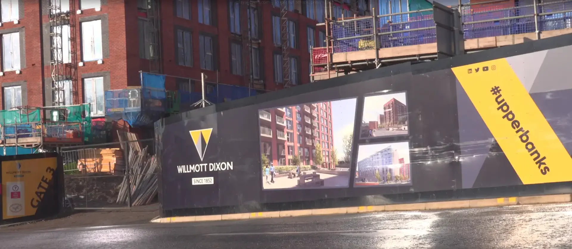 Construction site advertisement for Willmott Dixon and the Upperbanks.