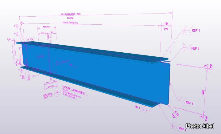 Model image of a girder with dimensions. Photo: Aibel