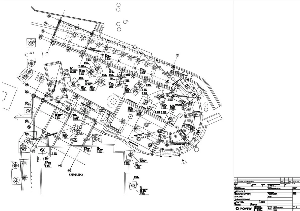 Architectural blueprint of a building plan with detailed annotations and dimensions.