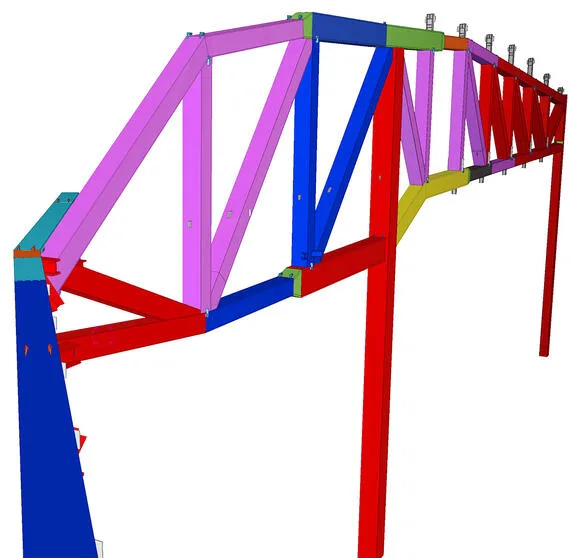 A colorful 3D model of a steel truss structure.