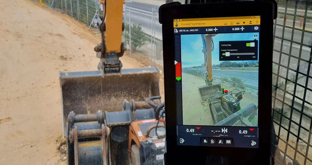 Trimble Earthworks Grade Control Platform in the cab of an excavator