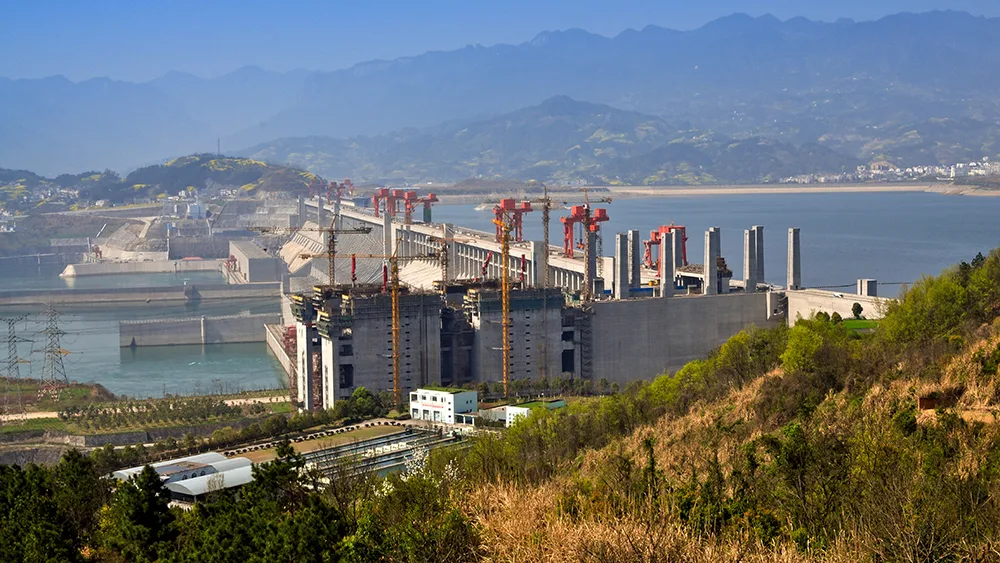Construction of the Three Gorges Dam in China, a massive hydroelectric project on the Yangtze River.