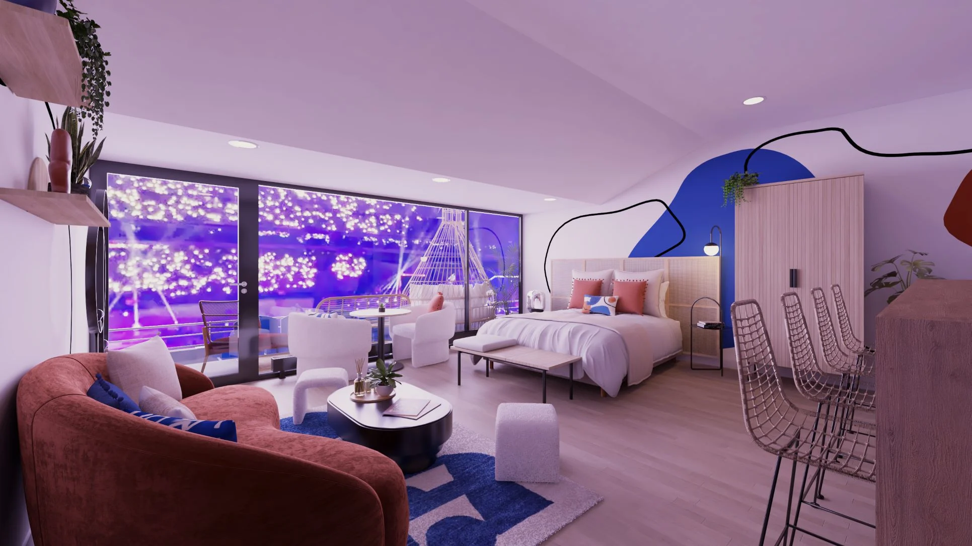 Rendering eines Schlafzimmers mit 3D-Modellen