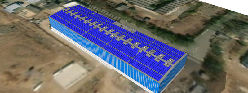 SketchUp model of a building with solar panels.