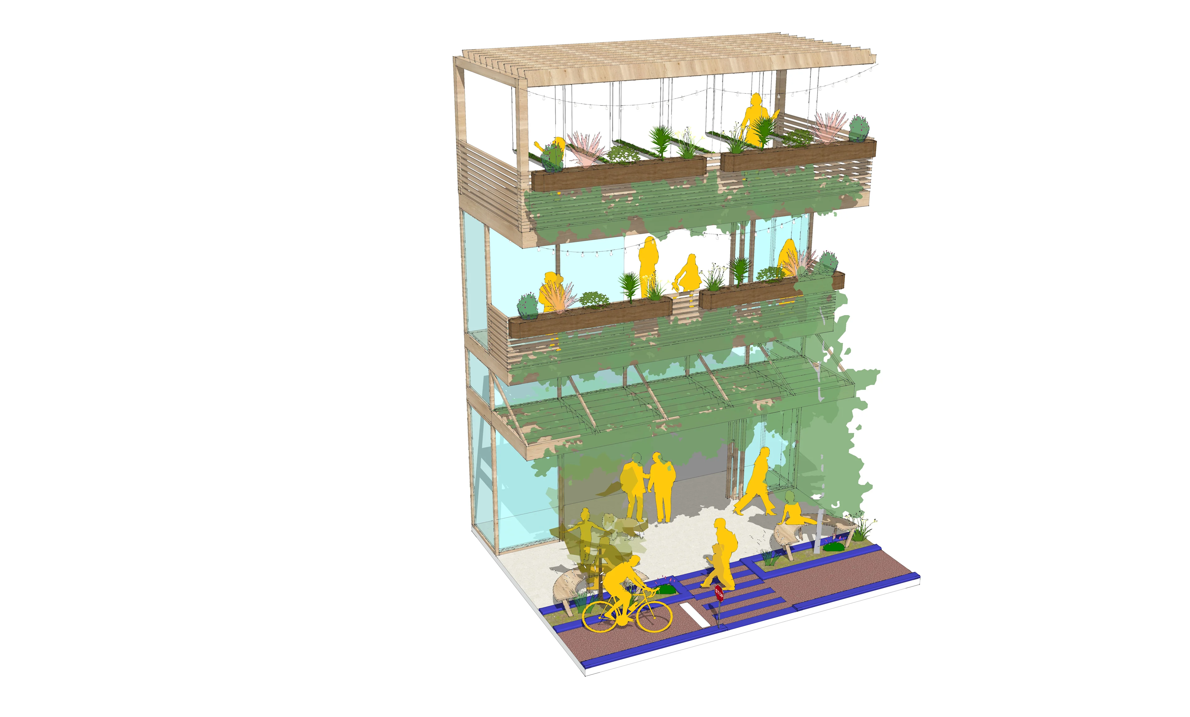 SketchUp model created by Raphaël Craverio of an indoor/outdoor space within a building.