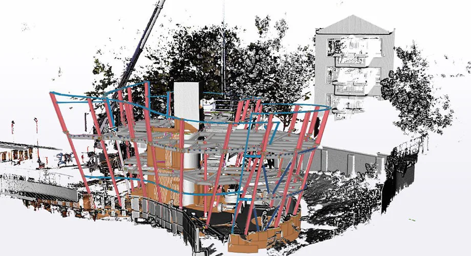 Point cloud environment, with Maggie's Centre model in the environment