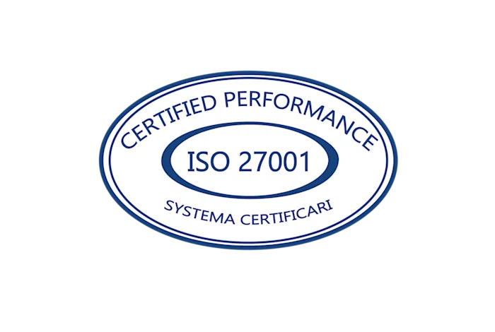 ISO 27001 certification badge. Certified Performance Systema Certificari.