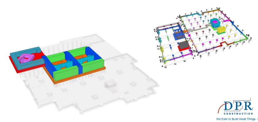 3D model of building floor plans for construction planning.