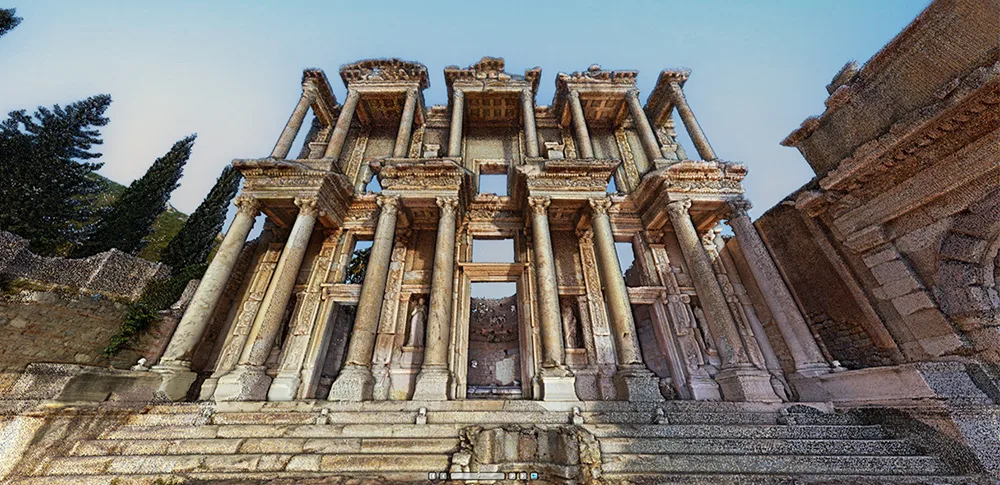 The Library of Celsus in Ephesus, Turkey, a magnificent ancient Roman structure.