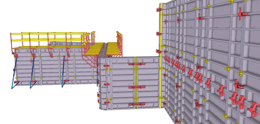 Tekla Structures 3D model of formwork, clamps, props and platforms
