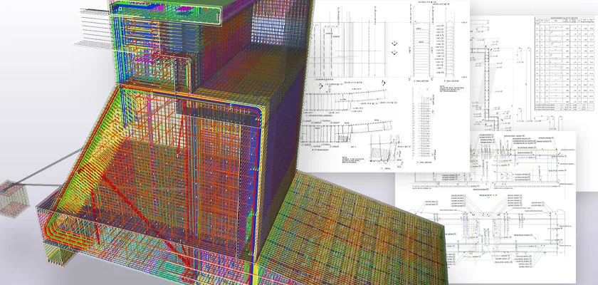 Rebar detailing in 3D and shop drawings made in Tekla Structures