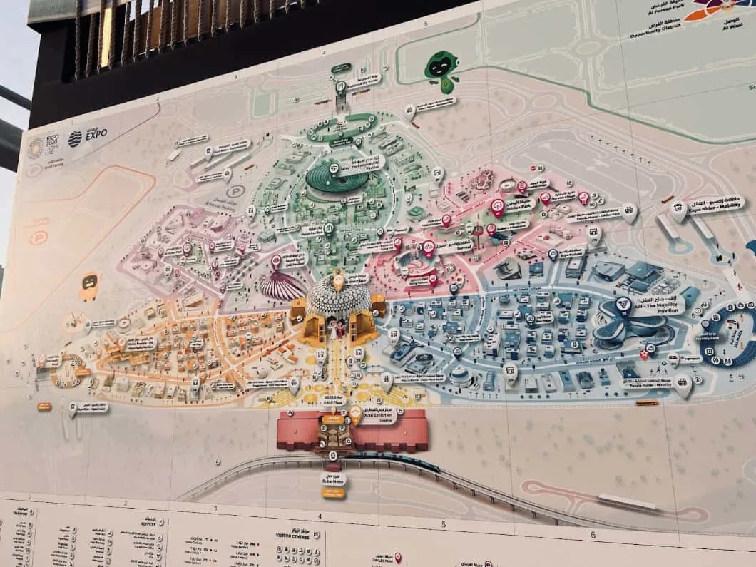 Map of Expo City Dubai, showing different districts and attractions.
