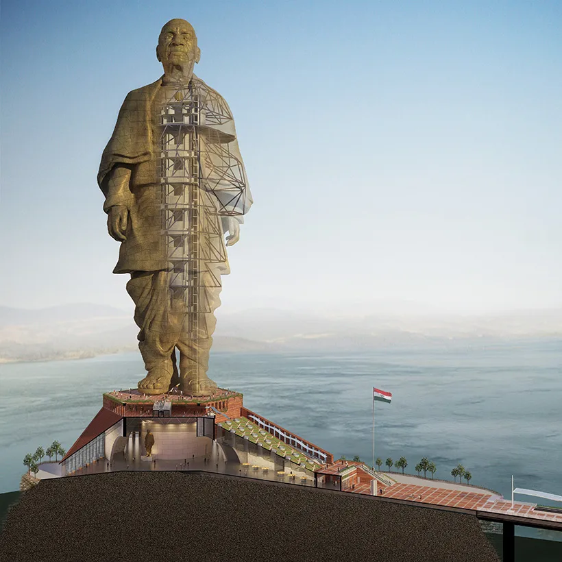 Cutaway view of the Statue of Unity, showing its internal structure.