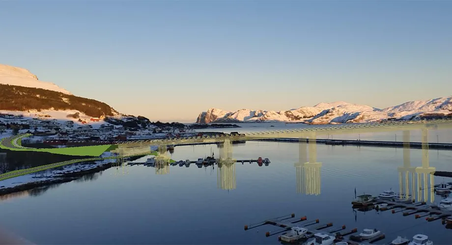 The projected model of the new Nerlandsøy bridge in Herøy Norway, visualized through Trimble SiteVision.