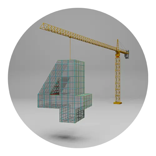 Circular infographic. A precast number 4 being lifted by crane