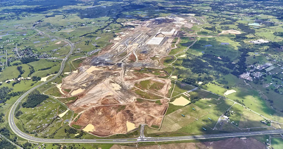 Aerial view of airport construction site