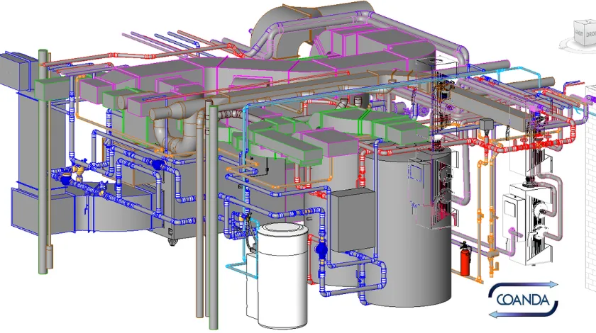 3D rendering of Coanda Energies HVAC system.