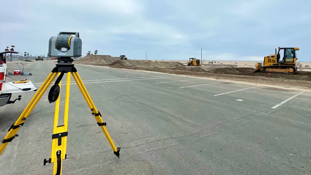 Total station with bike track in background