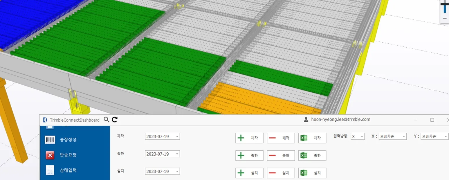 A 3D rendering of a solar panel installation system with a dashboard overlay.