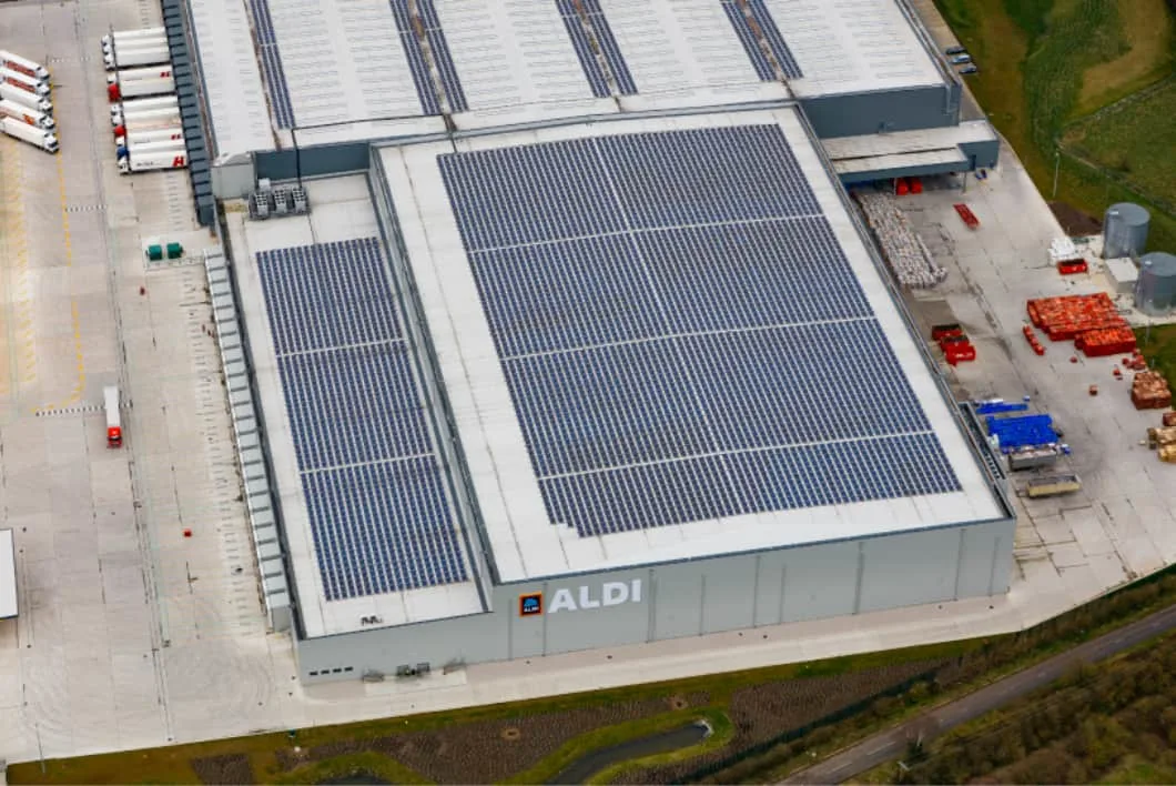 EvoEnergy provides solar panel design installations in the UK for the supermarket Aldi.