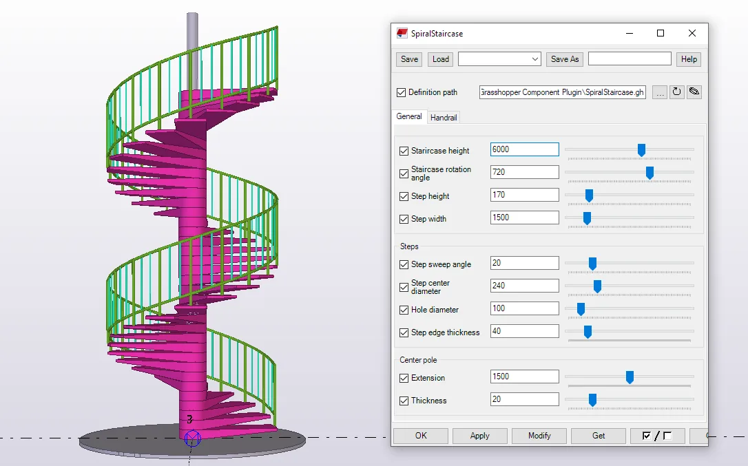 Grasshopper component for spiral staircase