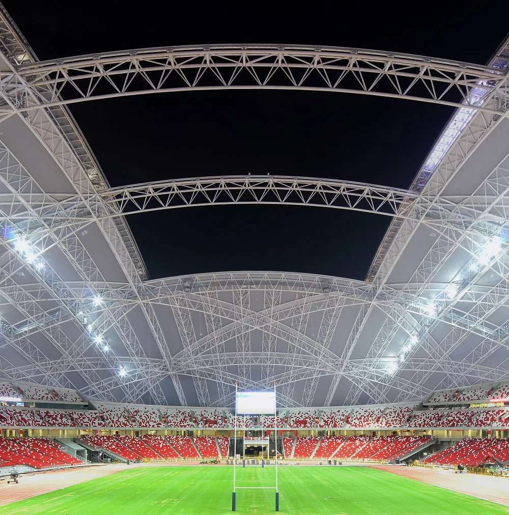 Singapore Sports Hub roof structure from inside