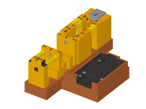 3D model of a building with yellow and brown sections.