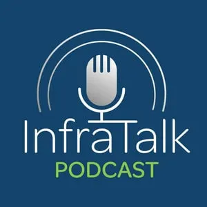 InfraTalk Podcast logo featuring a microphone icon with concentric circles and the text InfraTalk PODCAST.