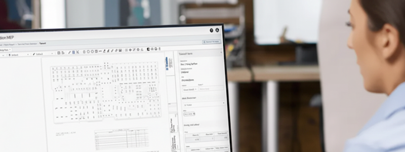 Person working on Estimation MEP software at a desk.