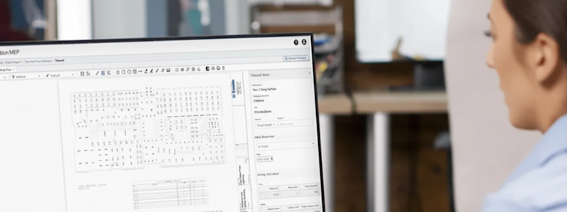 Person working on Estimation MEP software at a desk.