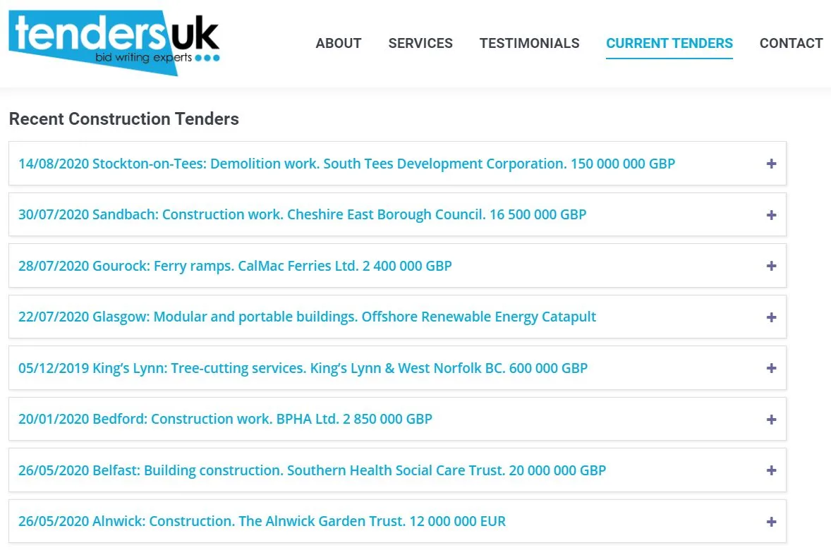 First and foremost a tender consultancy company, Tenders UK also provides a list of available business opportunities on their
