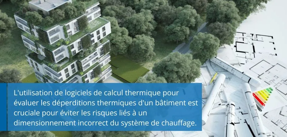 An architect's blueprint is shown with rolled-up plans and an energy efficiency rating scale in front of a modern, eco-friendly building.