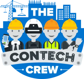 The ConTech Crew logo featuring stylized construction workers and city skyline.