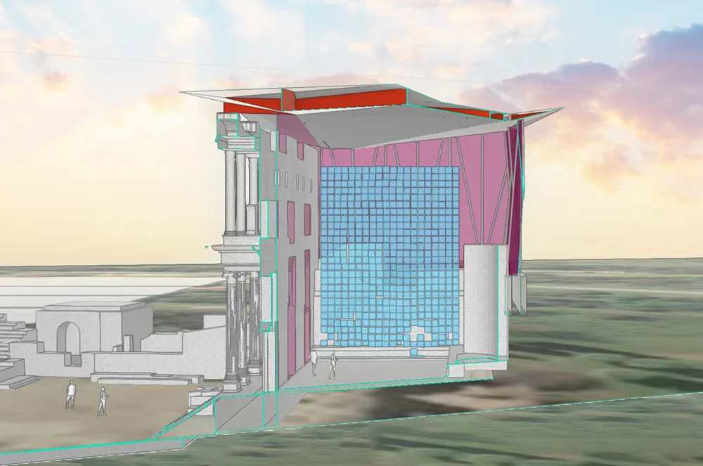 Cross-section view of interior of Smith-Clementi's conceptual design for the Library of Celsus