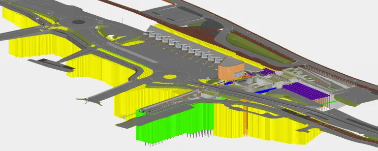 Geotechnical reinforcement measures in Quadri combined with designed roads and buildings.