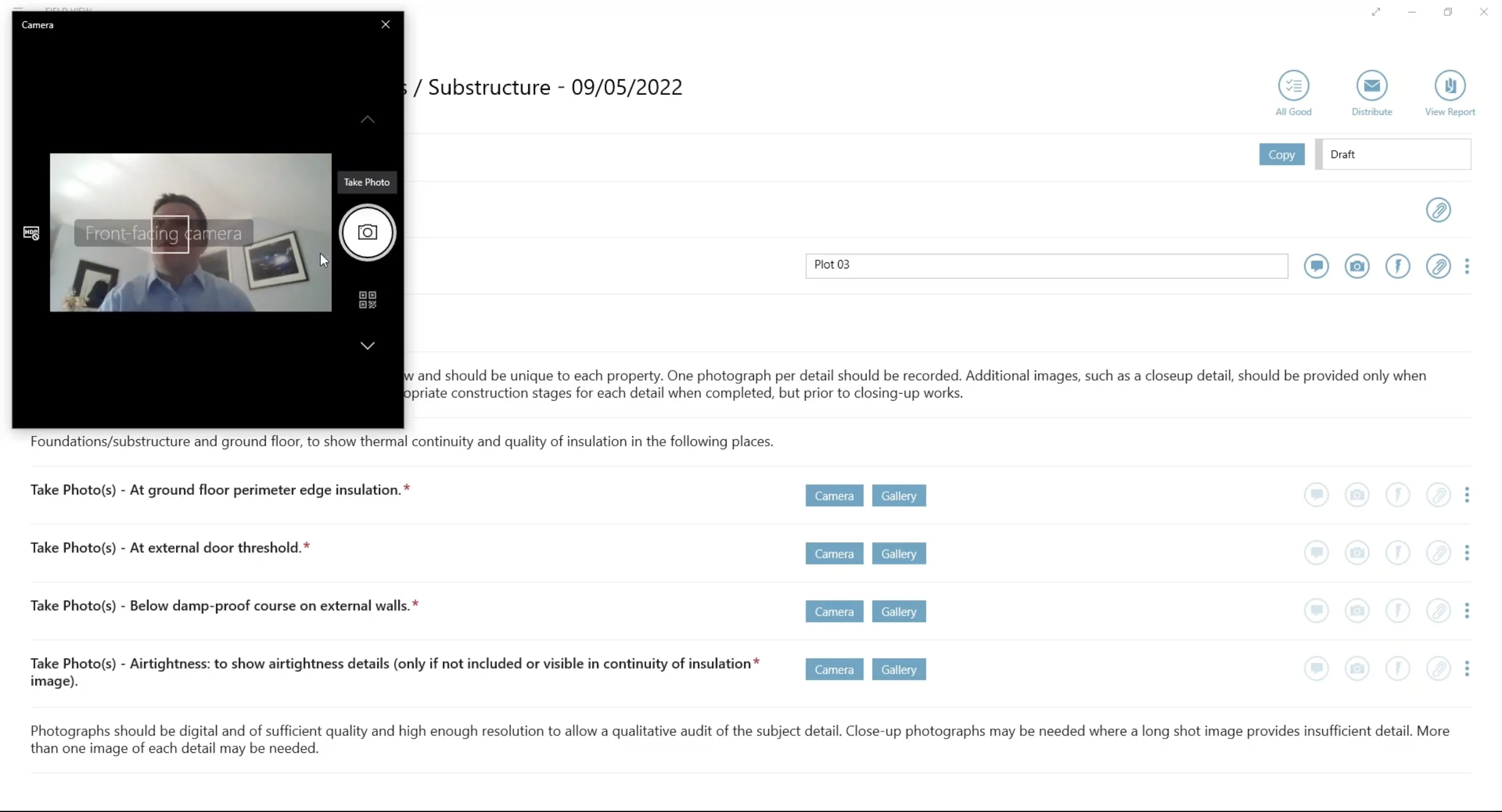 Screenshot of attaching photographs to a form in Field View