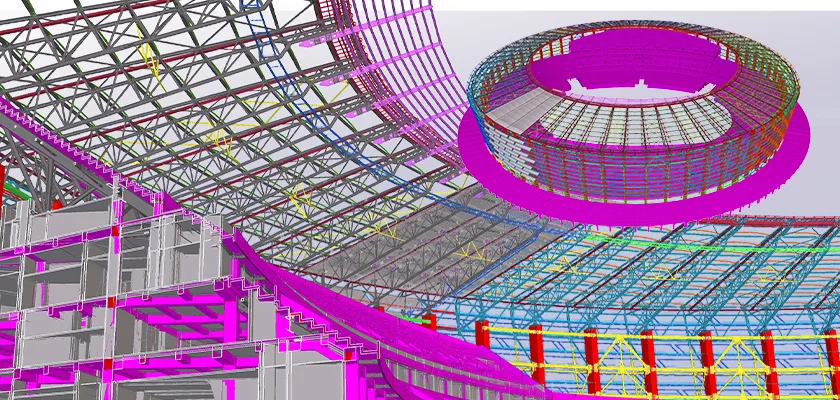 Looking up at underside of roof model, Baku Olympic Stadium