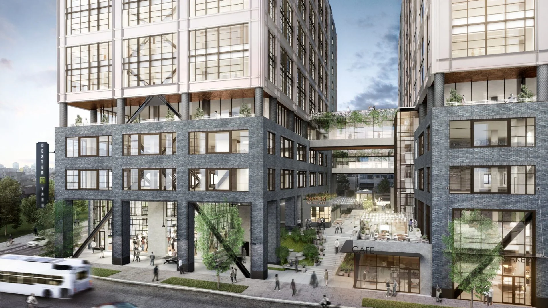 3D rendering of mixed use building in Dexter Yard project. 