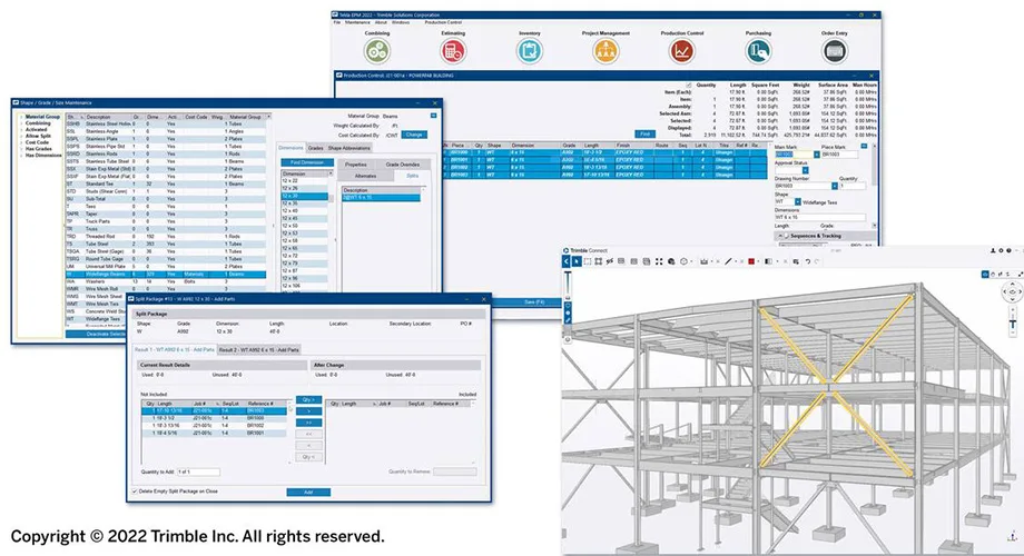 Screenshots of Tekla PowerFab