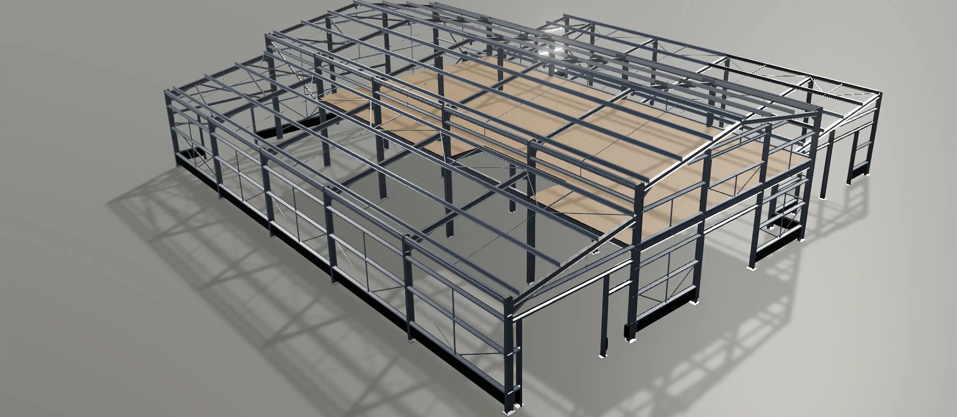Birchdean Winery: model of mezzanine floor, hot and cold rolled steel, in Trimble Connect Visualizer