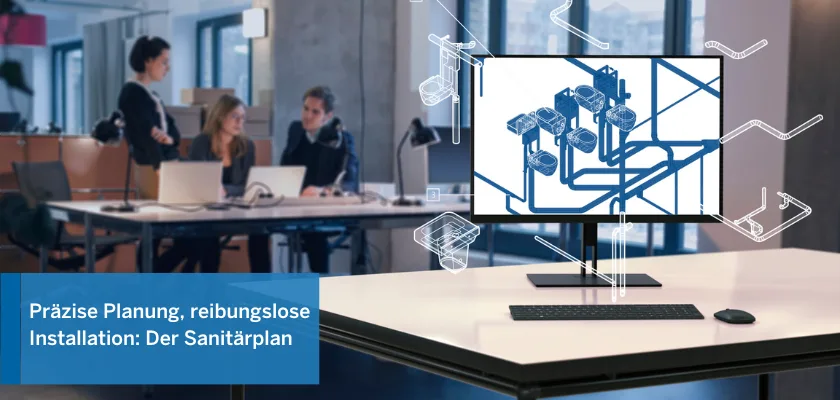 Trimble MEP Blog: Ein Sanitärplan zeigt hierbei die Rohre für die Frischwasserversorgung und den Abwasserabfluss eines Gebäud